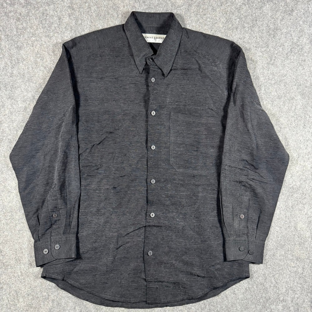 Jhane Barnes Shirt Mens Small Gray Silk Linen Long Sleeve Textured Button Up